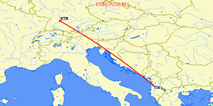 перелет Тирана — Штуттгард на карте