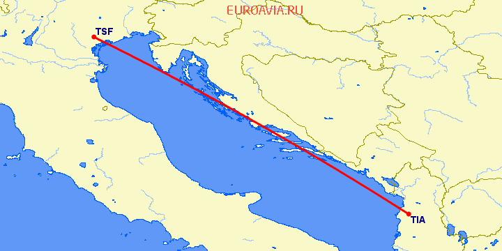 перелет Тирана — Тревисо на карте