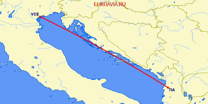 перелет Тирана — Венеция на карте
