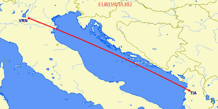 перелет Тирана — Верона на карте