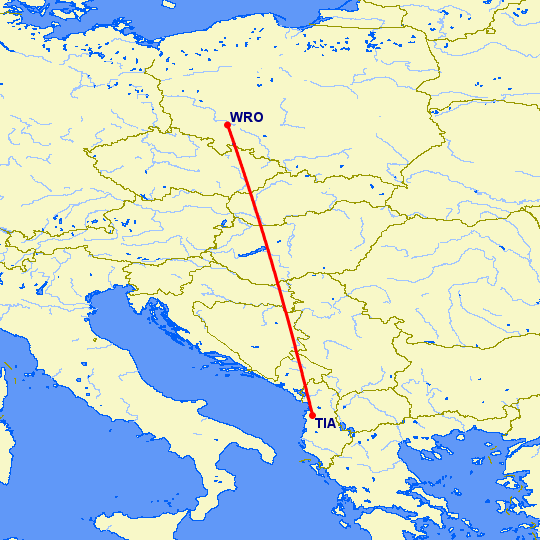 перелет Тирана — Вроцлав на карте