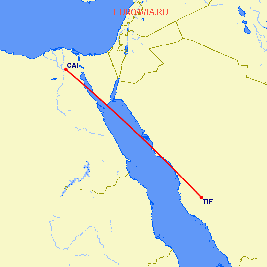 перелет Таиф — Каир на карте
