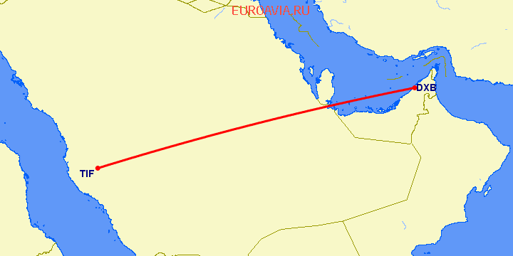 перелет Таиф — Дубай на карте