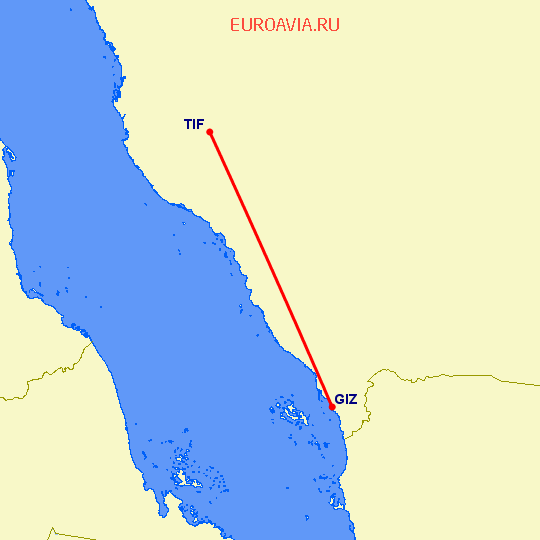 перелет Таиф — Jazan на карте