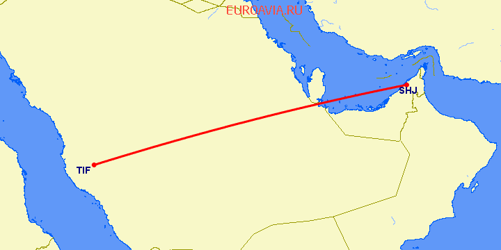 перелет Таиф — Шарджа на карте
