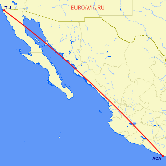 перелет Тихуана — Акапулько на карте
