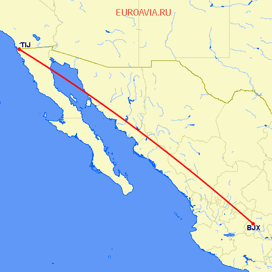 перелет Тихуана — Лейн на карте