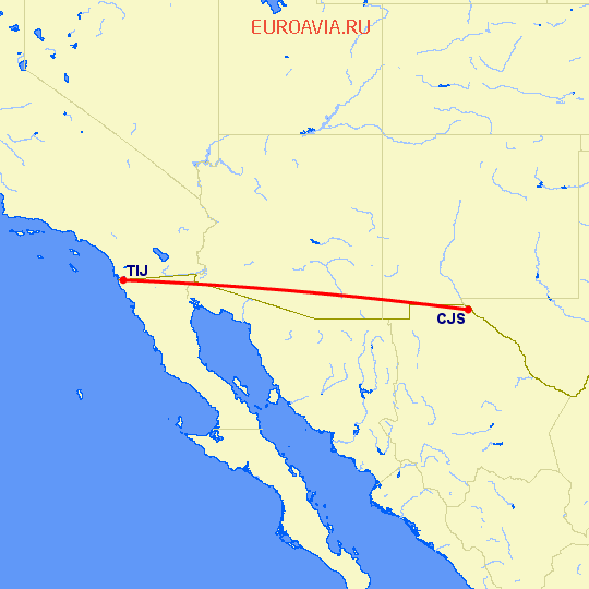 перелет Тихуана — Сьюдад Хуарез на карте