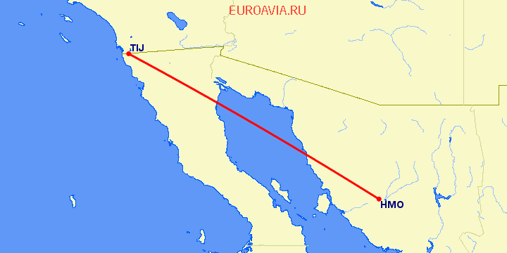 перелет Тихуана — Хермосилльо на карте