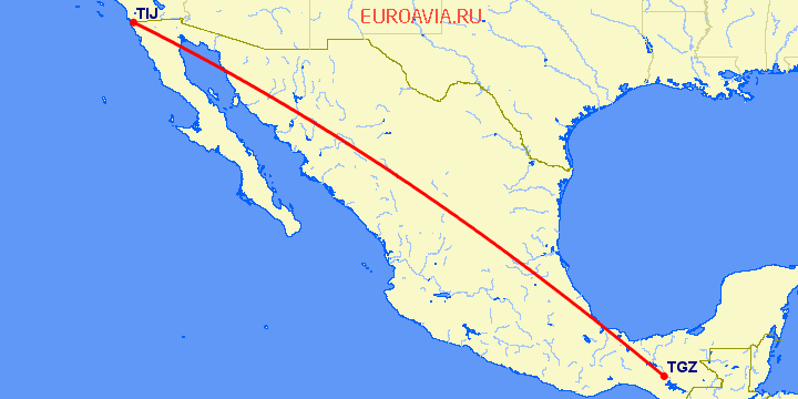 перелет Тихуана — Тухтла Гутьеррес на карте