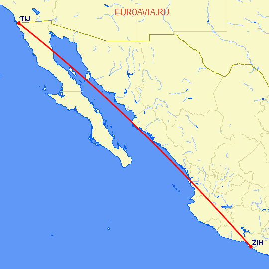 перелет Тихуана — Ихтапа Сихуатанех на карте