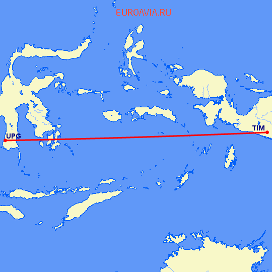 перелет Tembagapura — Ujung Pandang на карте