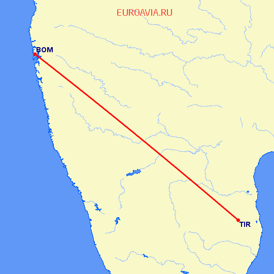 перелет Тирупати — Бомбей на карте