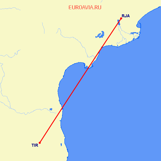 перелет Тирупати — Раджахмандри на карте