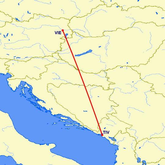 перелет Тиват — Вена на карте