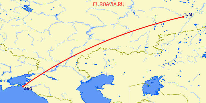 перелет Тюмень — Анапа на карте