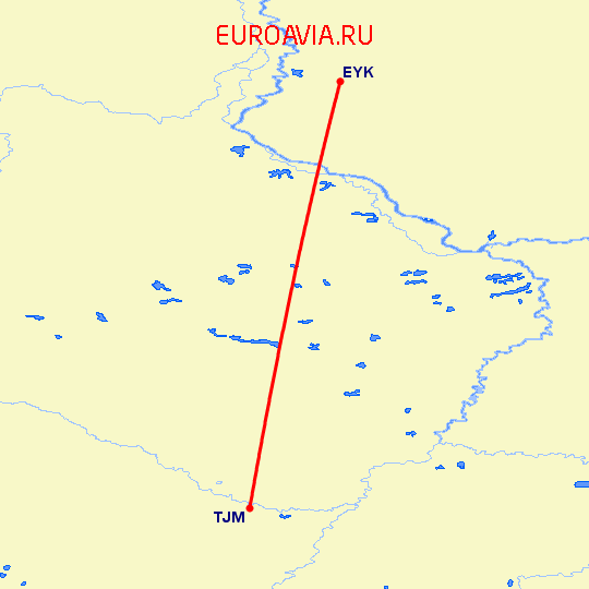 перелет Тюмень — Белоярский на карте