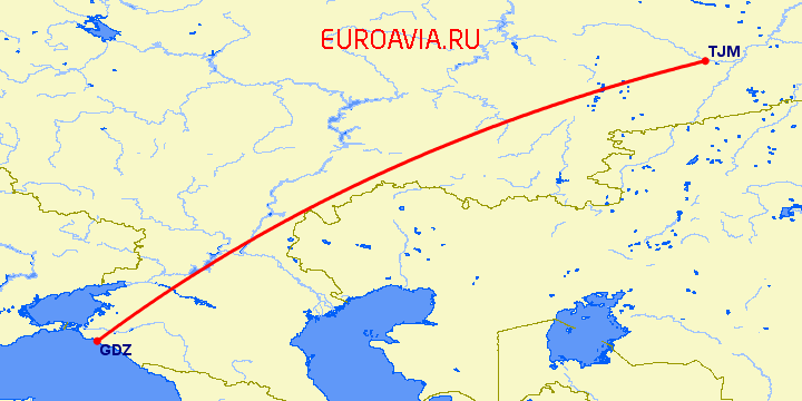 перелет Тюмень — Геленджик на карте