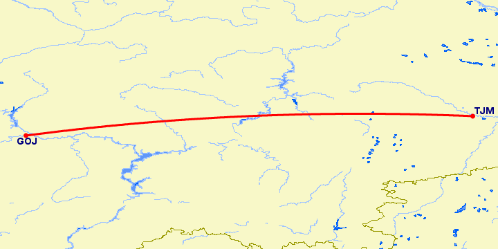 перелет Тюмень — Нижний Новгород на карте