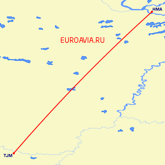 перелет Тюмень — Ханты Мансийск на карте