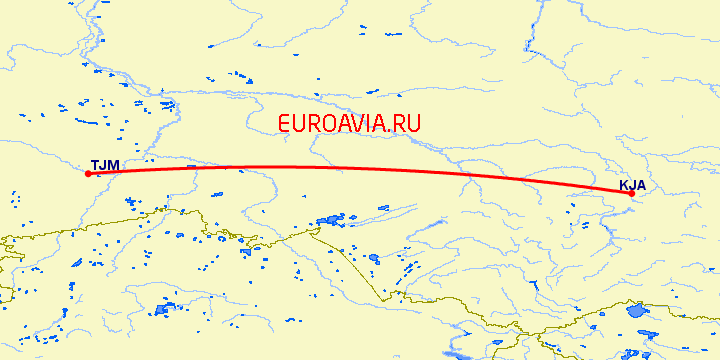 перелет Тюмень — Красноярск на карте