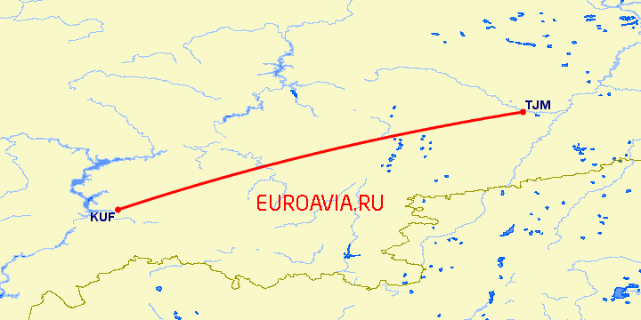 перелет Тюмень — Самара на карте