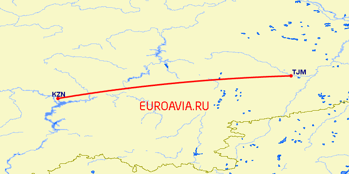 перелет Тюмень — Казань на карте