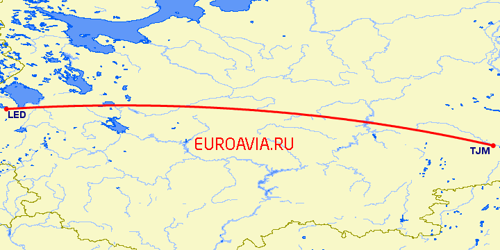 перелет Тюмень — Санкт Петербург на карте