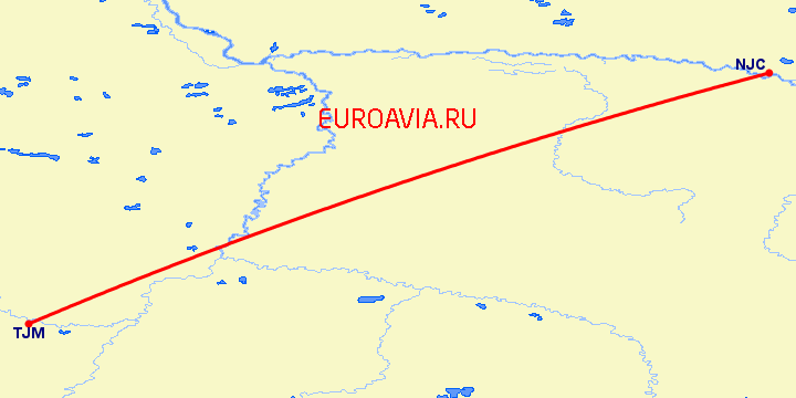 перелет Тюмень — Нижневартовск на карте