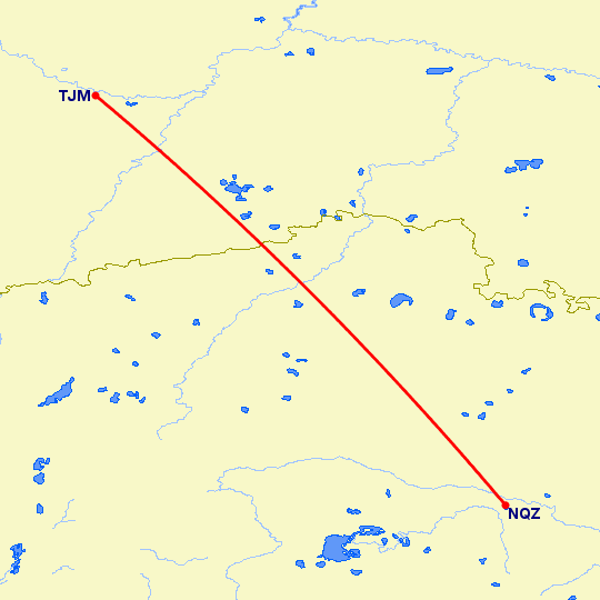 перелет Тюмень — Нур-Султан на карте