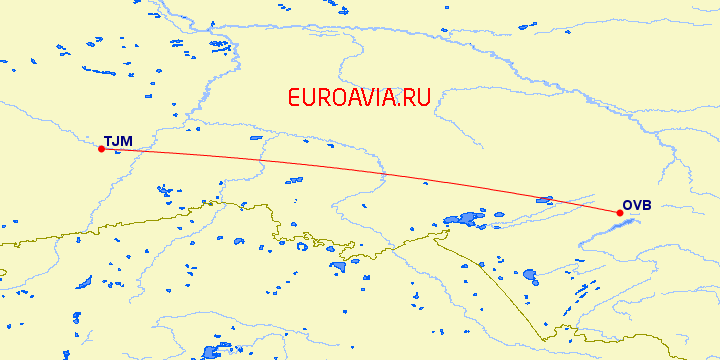 перелет Тюмень — Новосибирск на карте