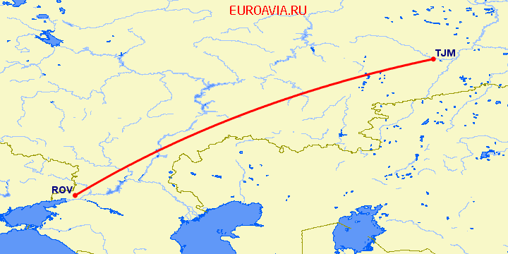 перелет Тюмень — Ростов на карте