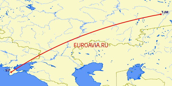 перелет Тюмень — Симферополь на карте