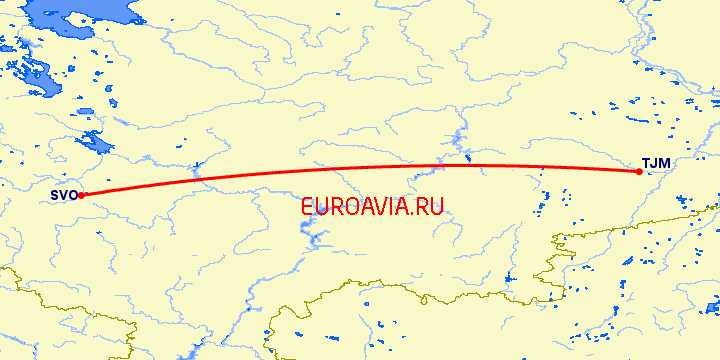 перелет Тюмень — Москва на карте