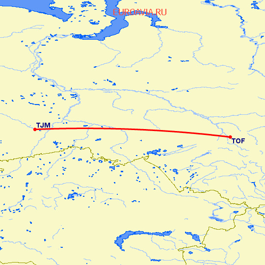 перелет Тюмень — Томск на карте