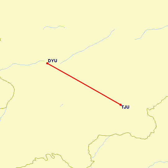 перелет Куляб — Душанбе на карте