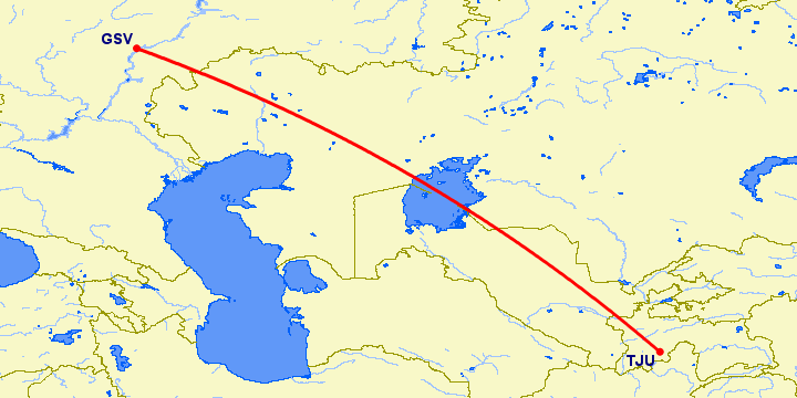 перелет Куляб — Саратов на карте