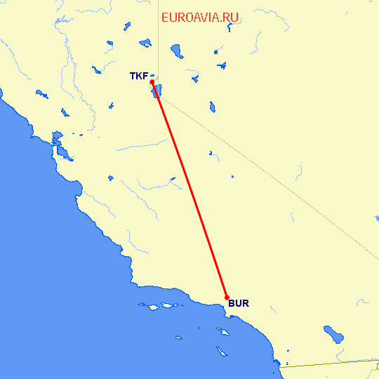 перелет Truckee, CA — Бурбанк на карте