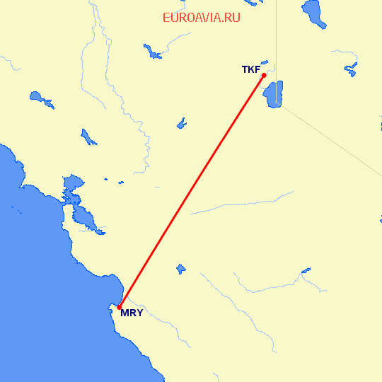 перелет Truckee, CA — Монтерей на карте
