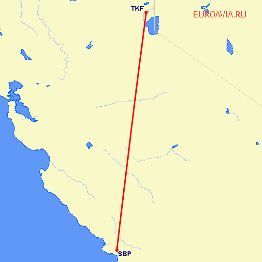 перелет Truckee, CA — Сан Луис Обиспо на карте