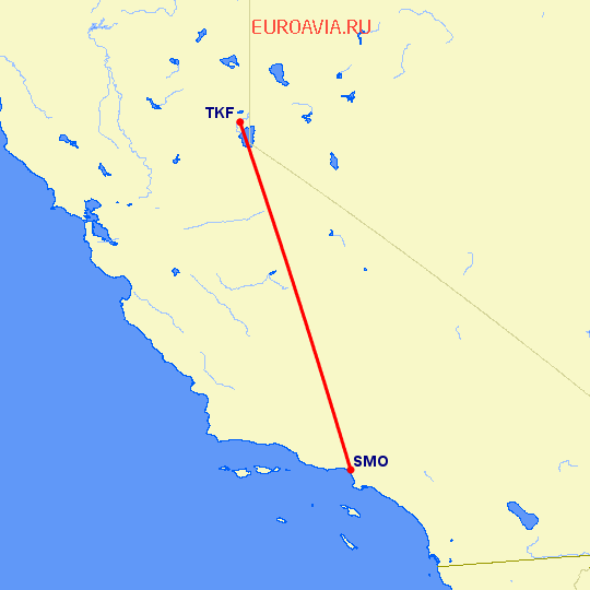 перелет Truckee, CA — Санта Моника на карте