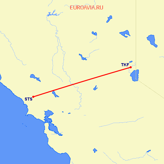 перелет Truckee, CA — Санта Роса на карте