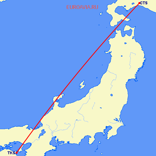 перелет Токушима — Саппоро на карте