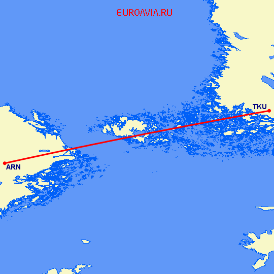 перелет Турку — Стокгольм на карте