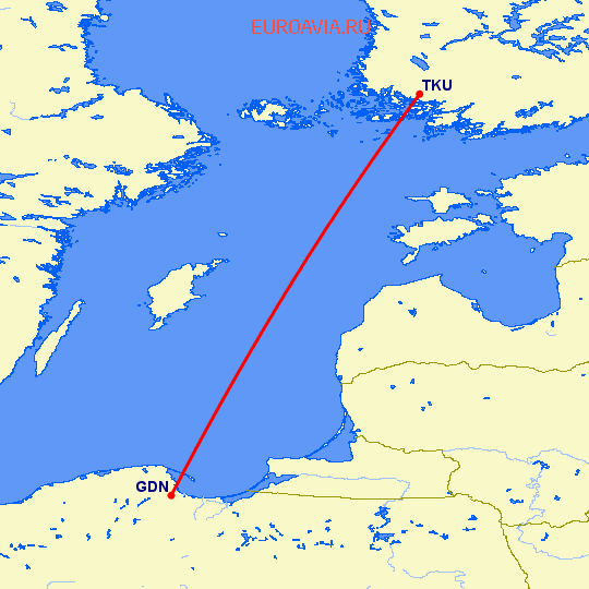перелет Турку — Гданьск на карте