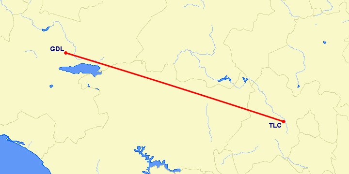 перелет Толука — Гуадалахара на карте