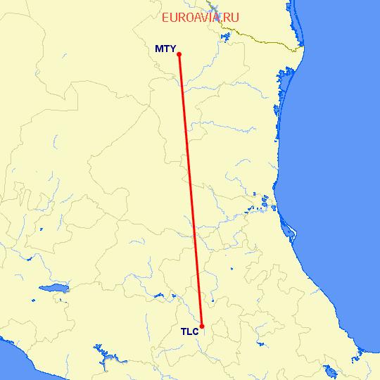 перелет Толука — Монтеррей на карте