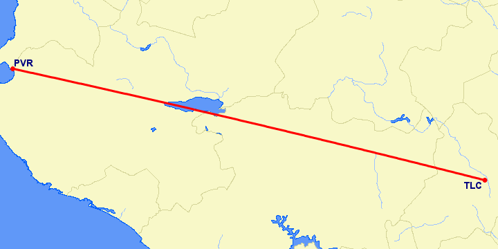 перелет Толука — Пуэрто Ваярта на карте