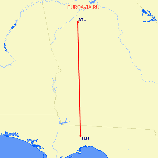 перелет Таллахасси — Атланта на карте
