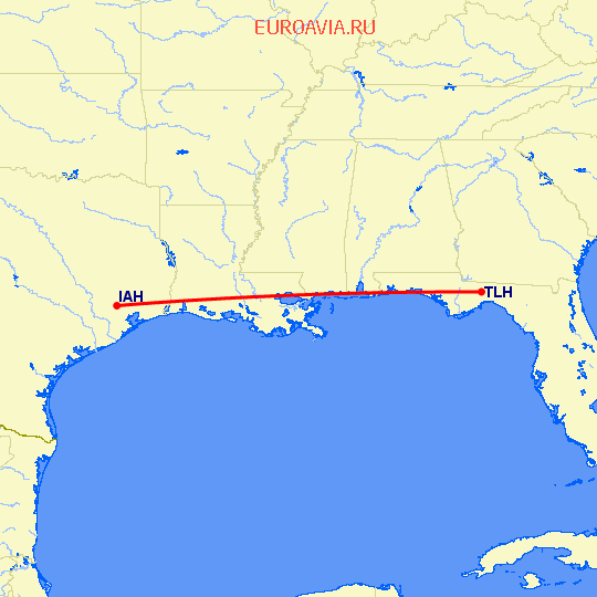 перелет Таллахасси — Хьюстон на карте